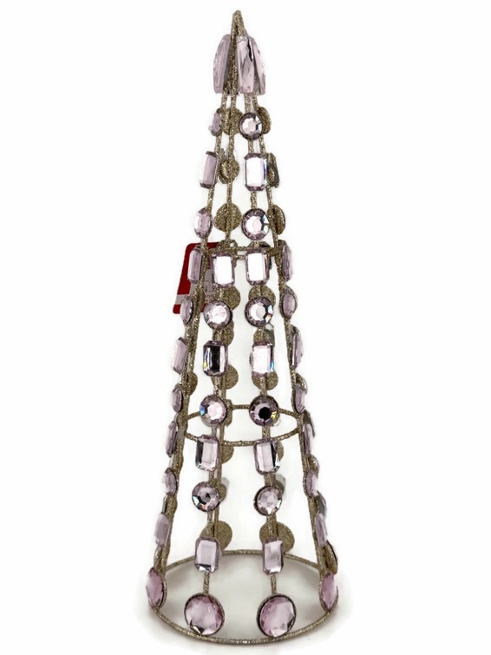 Festive Purple Jeweled Metal Cone Christmas Tree Table Accent